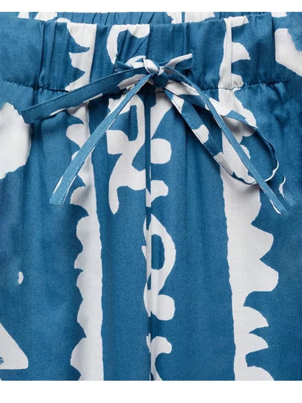 Mango Blue & White Printed Drawstring A-Line Skirt